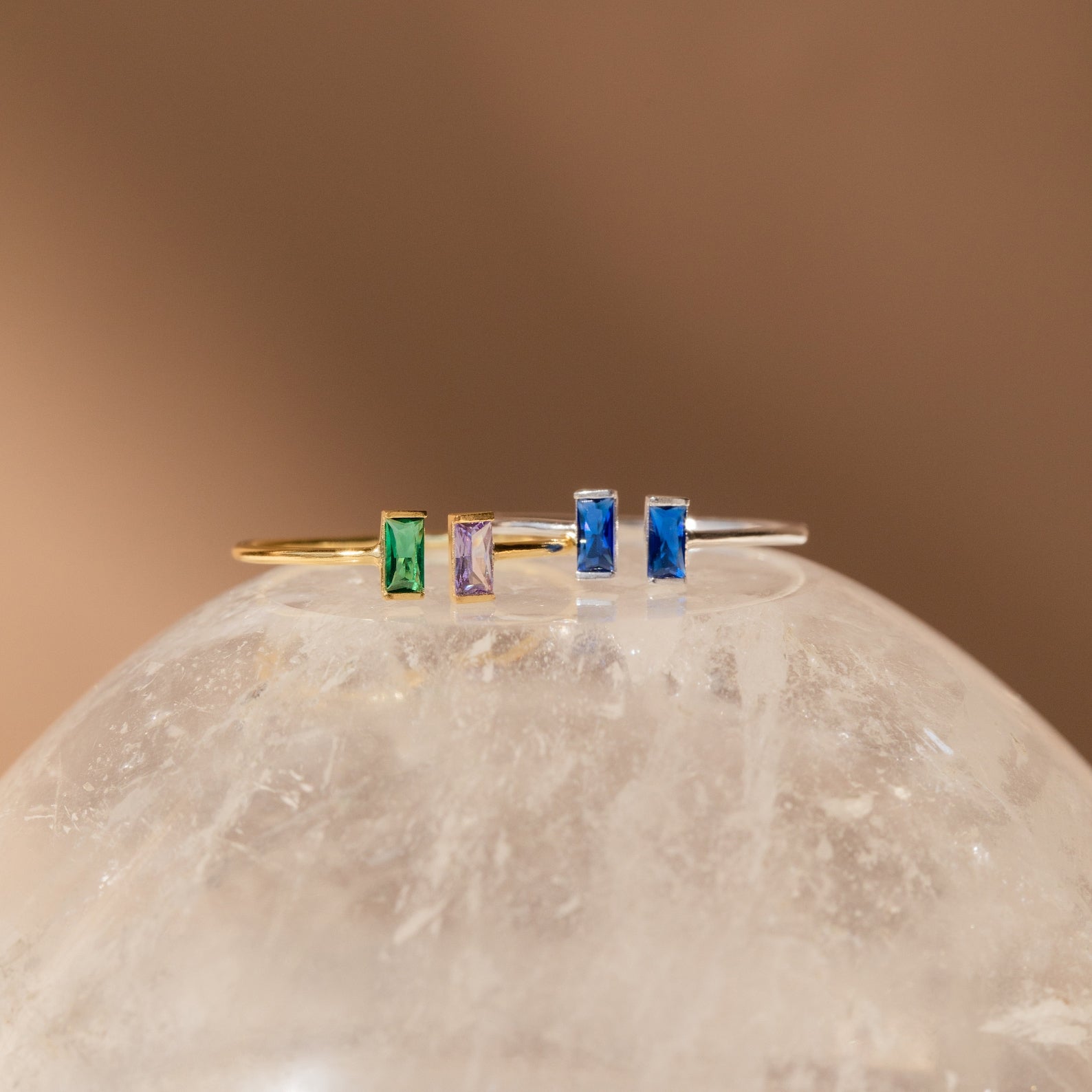 Double Sparkle: Custom Duo Vertical Baguette Birthstone Ring Rose Gold